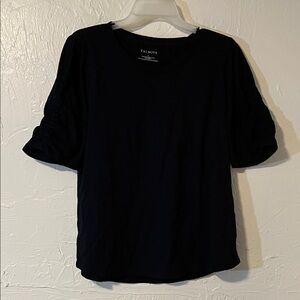 Talbots Black Short Sleeve Ruched-Sleeve Tee